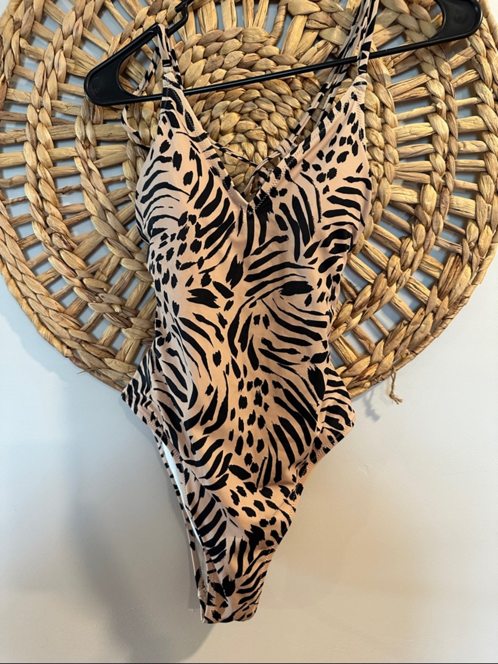 Shade & Shore Leopard Animal Print One-Piece Swimsuit in Beige and Black